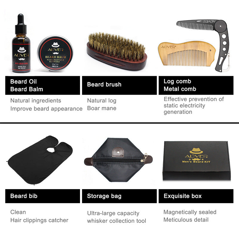 Men's Hair Beard Shaving Set Bathroom Tool Brush Comb Shaving Scissors Clean Styling Set