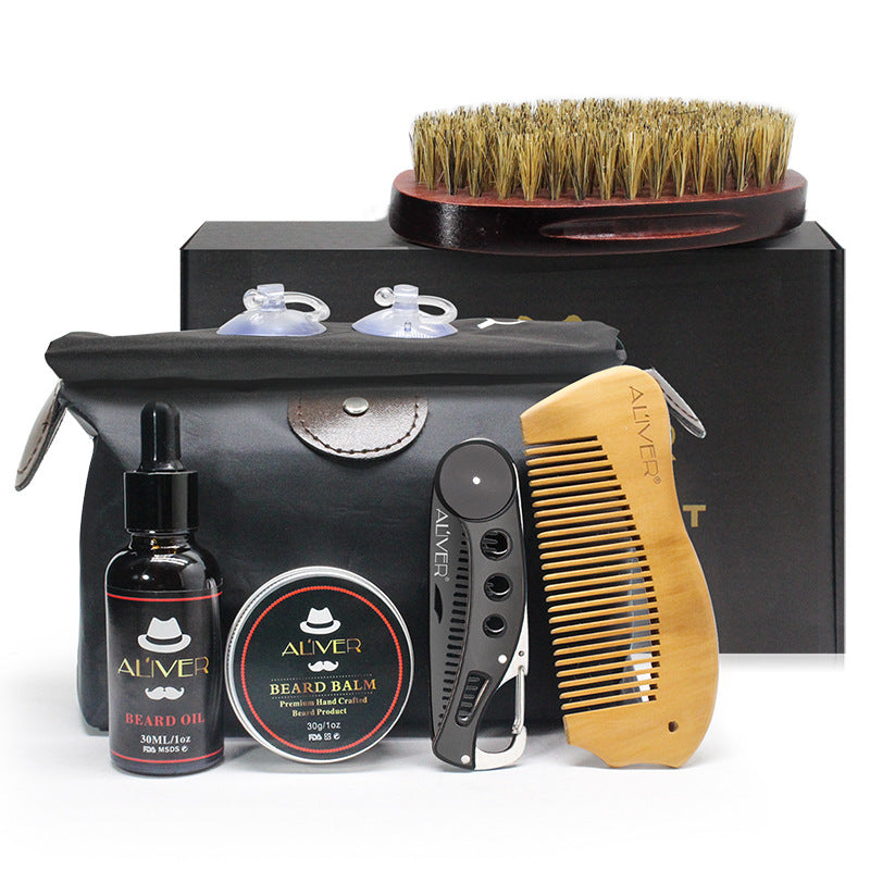 Men's Hair Beard Shaving Set Bathroom Tool Brush Comb Shaving Scissors Clean Styling Set