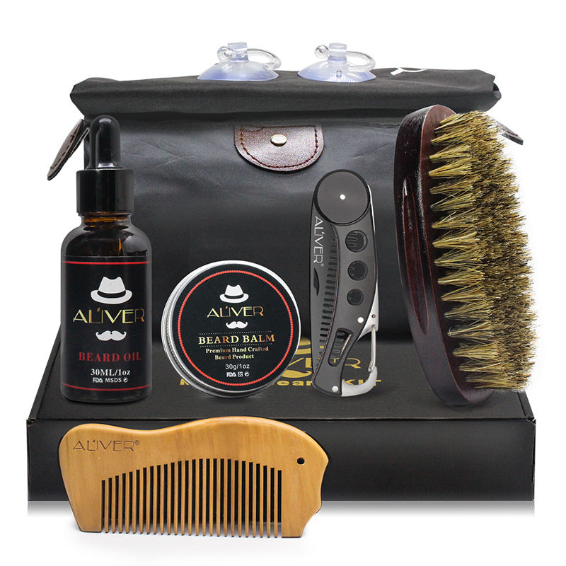 Men's Hair Beard Shaving Set Bathroom Tool Brush Comb Shaving Scissors Clean Styling Set