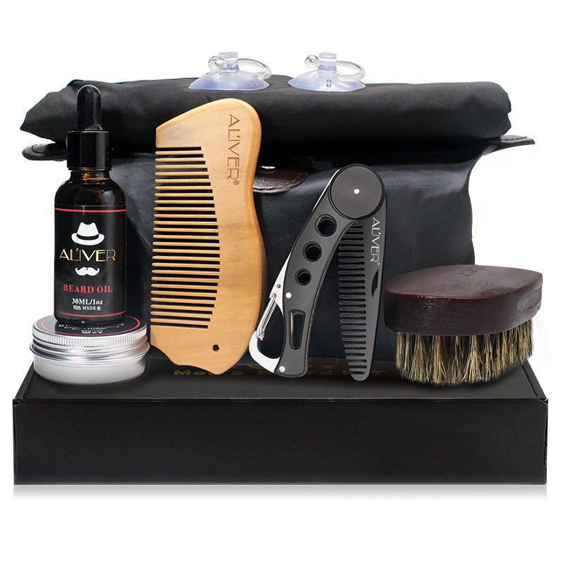 Men's Hair Beard Shaving Set Bathroom Tool Brush Comb Shaving Scissors Clean Styling Set